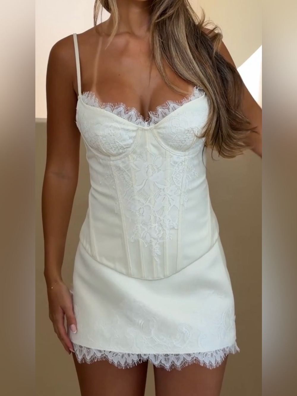 Lace-Trim Ivory Bustier Slip top and bottom - Women's Intimates